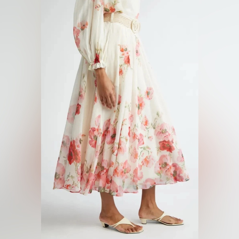 Zimmermann Lightburst Floral Belted Cotton & Silk Maxi Skirt